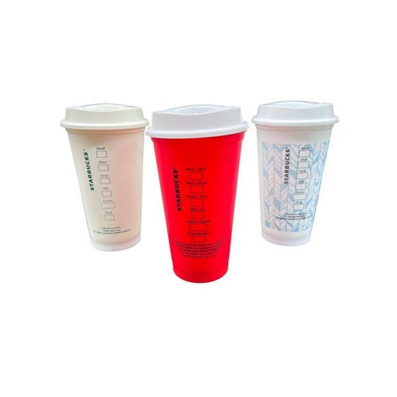 3 Starbucks Plastic Travel Coffee cups with lids - Picture 6 of 7